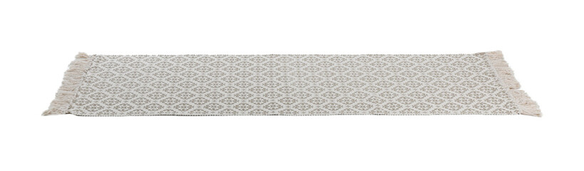 Light carpet with ornament on white background. Interior element