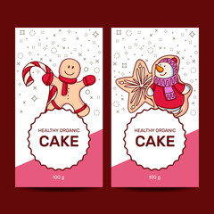 Set of different gingerbreads: man, Christmas tree, bell, star,snowflke,candy cane, house and citrus fruits slices. Vector illustrated Christmas treats collection. 