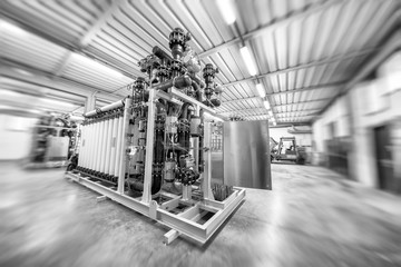 Gas pipelines inside industrial warehouse