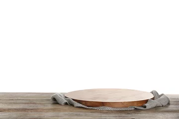 Fotobehang Wooden board and napkin on table against white background © New Africa
