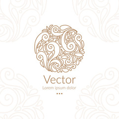 Linear gold leaf emblem. Elegant, classic vector. Can be used for jewelry, beauty and fashion industry. Great for logo, monogram, invitation, flyer, menu, brochure, background, or any desired idea.