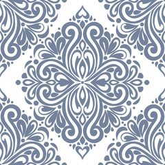 Blue and white damask vector seamless pattern, wallpaper. Elegant classic texture. Luxury ornament. Royal, Victorian, Baroque elements. Great for fabric and textile, wallpaper, or any desired idea.