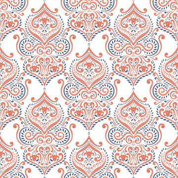 Blue and orange floral seamless pattern. Vintage vector, paisley elements. Traditional,Turkish, Indian motifs. Great for fabric and textile, wallpaper, packaging or any desired idea.