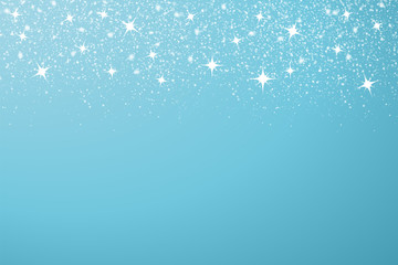 Falling randomly vector elements of snow. Blue isolated background. New year, Christmas illustration with the possibility of overlay.