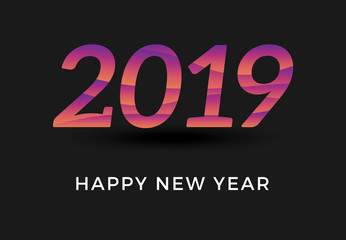 Inscription 2019 and Happy New Year isolated on black background