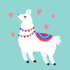 Funny llama alpaca with cacti. Template for printing on textiles, T-shirt. vector illustration, isolated in cartoon style © Higher than clouds