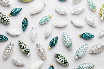 Christmas composition. Gifts, cones decorations on white background. Christmas, winter, new year concept. Flat lay, top view, copy space..  Flat lay. Top view.