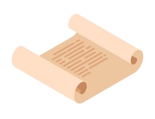 Scroll of vintage paper on a white background in isometric style. Retro papyrus illustration vector