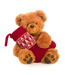 Teddy bear with Christmas stocking