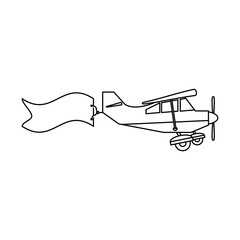 Fototapeta na wymiar Small airplane with banner black and white