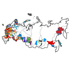 flags of oblasts on administration map of russia