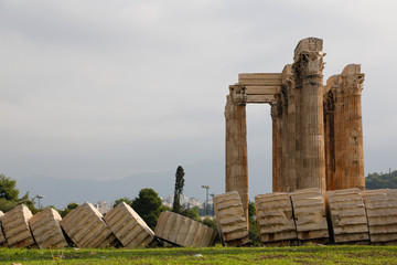 Historic Columns and Archeology at the Temple of Zeus in Athens, Greece