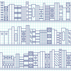 Background of books, drawn with a pen on a notebook sheet. Vector. © Darya