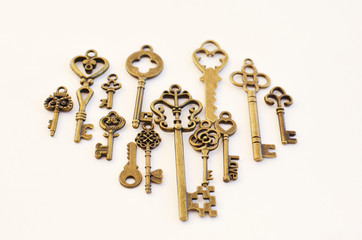 Decorative keys of different sizes, stylized antique.