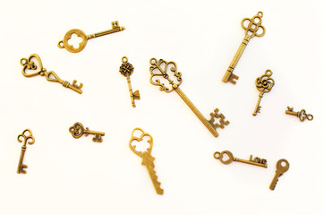 Decorative keys of different sizes, stylized antique.