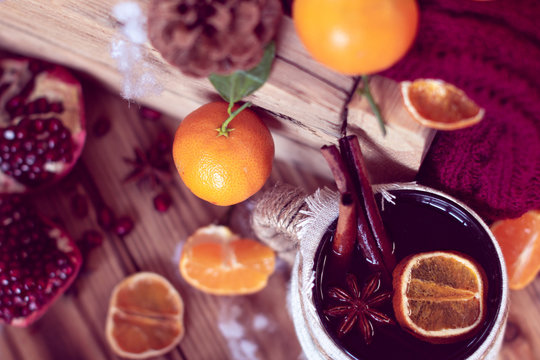 warm winter with tea and tangerines