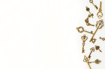 Decorative keys of different sizes, stylized antique.
