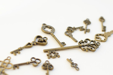 Decorative keys of different sizes, stylized antique.
