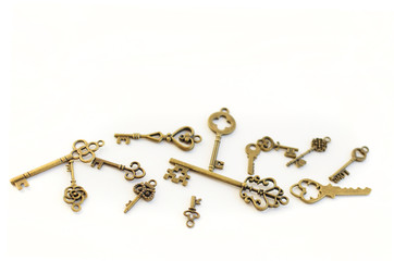 Fototapeta na wymiar Decorative keys of different sizes, stylized antique.