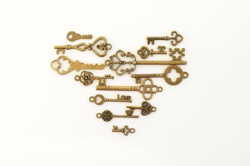 Decorative keys of different sizes, stylized antique.