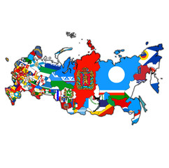flags of regions on administration map of russia