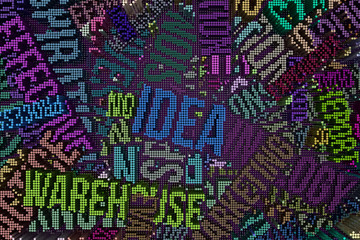 Keyword of Idea. Colorful 3D rendering. Shape composition, geometric structure, block for design texture, background.