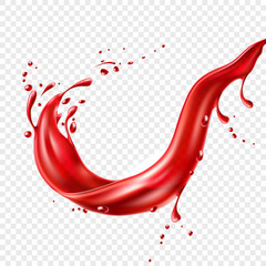 Vector realistic red tomato juice splash paint
