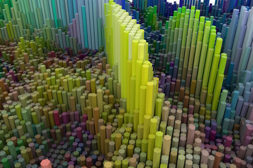 Fototapeta premium Colorful 3D rendering. Shape composition, geometric structure, block for design texture, background.