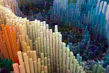 Obraz premium Colorful 3D rendering. Shape composition, geometric structure, block for design texture, background.