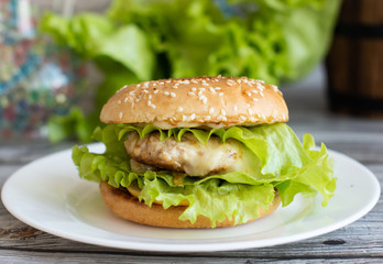 homemade hamburger with herbs