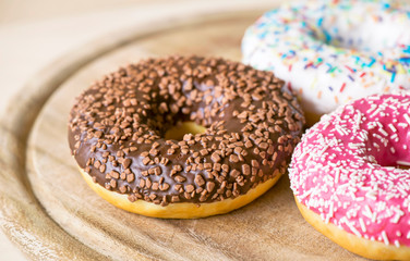 Sweet colourful donut cakes - junk food concept