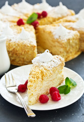 Napoleon cake. selective focus,