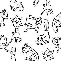 Fototapeta premium Cute monsters. Black and white funny monster illustration for kids, boys, girls. Vector pattern for pyjamas, textile, fabric, t-shirt, underwear