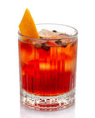 Negroni alcohol cocktail isolated on white