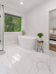 Beautiful Bathtub and Floor in Bathroom in New Luxury Home