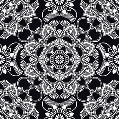 Kaleidoscope. Mandala pattern. Ethnic ornament. Hand drawn traditional indian wallpaper. Spiritual meditation yoga henna theme. Unique print. Template for coloring.