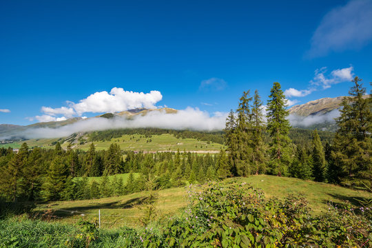 Blick vom Parkplatz Pras&uuml;ras in Richtung S-Chanf