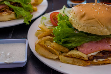HAMBURGER ACCOMPANIED BY POTATOES