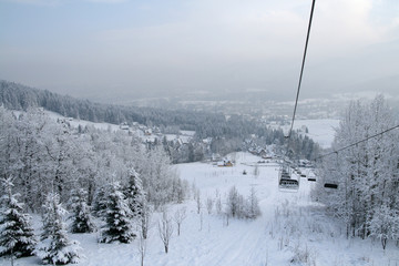 Ski lift in winter