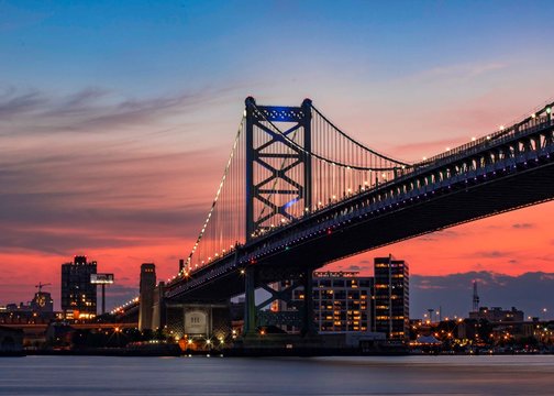 Ben Franklin bridge at sunset