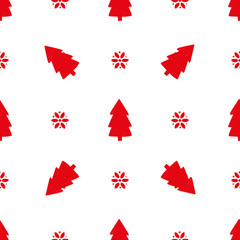 Red simple Christmas fir tree for holiday celebrations Scandinavian Nordic style. Christmas, new year decors. Seamless pattern, simple decoration hand drawn