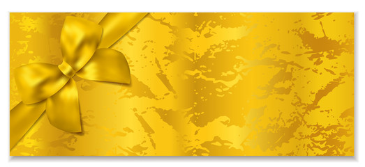 Naklejka premium Golden ticket, Gift Certificate / Gift Voucher vector template. Holiday reward card design with corrugated golden background. Useful for Coupon, any festival, party, cinema, event, entertainment show