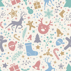 Christmas background with ornaments and seamless texture. Vector.