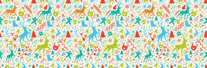 Christmas wallpaper with ornaments - seamless pattern. Vector.
