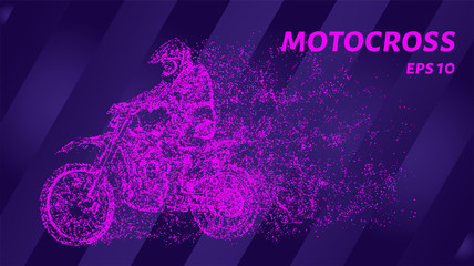Motocross of pink glowing dots. Particle motocross. Vector illustration.