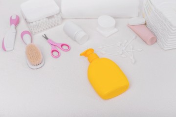 Baby soap with dispenser. Gentle skin care for a newborn.