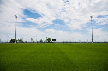 View of soccer field stadium and stadium seats