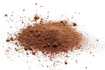 Pile cocoa powder isolated on white background