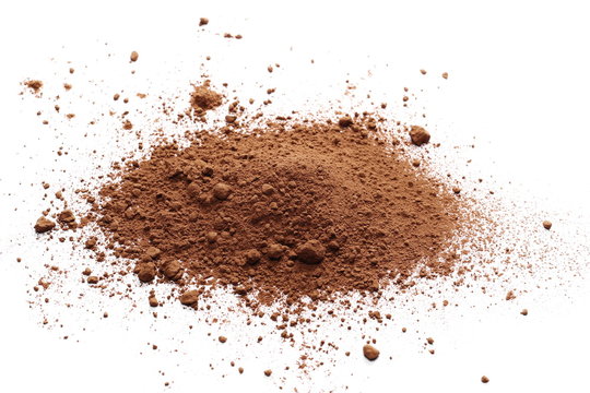 Pile cocoa powder isolated on white background
