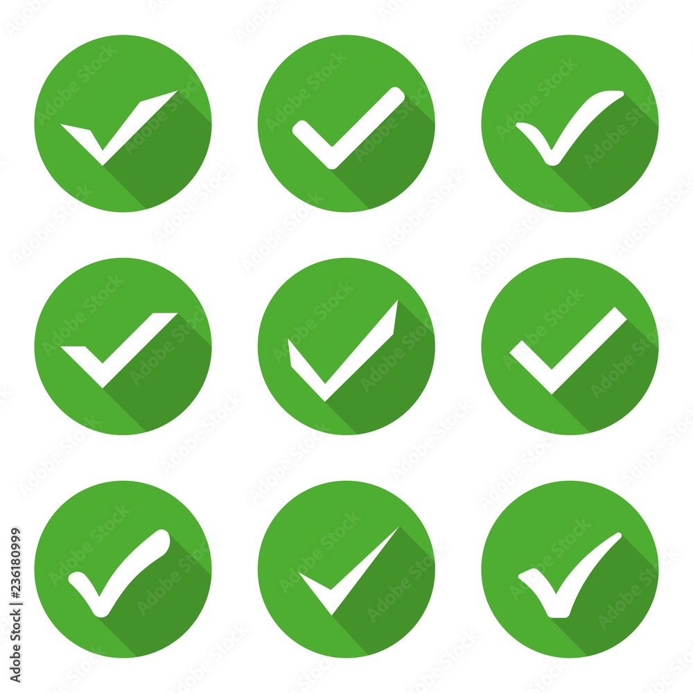 Poster check mark green icons set vector